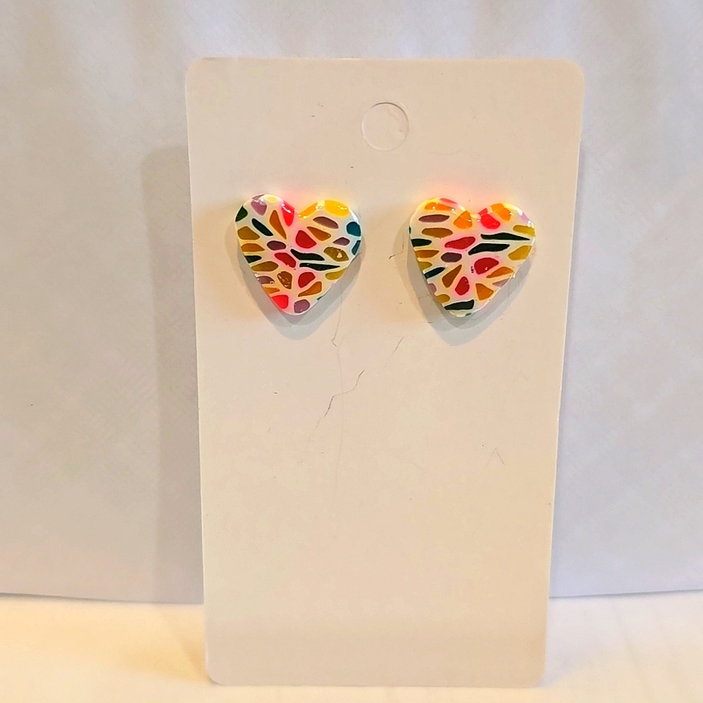 Polymer Clay Heart Stud Earrings